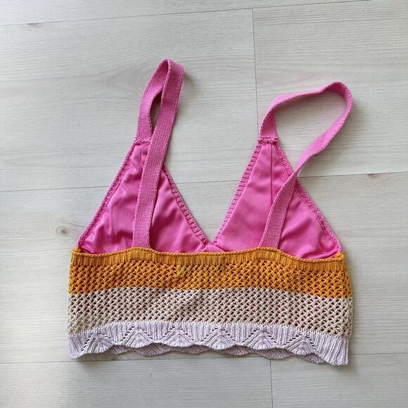 Y2K Crochet Crop Top Multicolor Size XS Babydoll Halter Boho Hippie - Picture 5 of 9